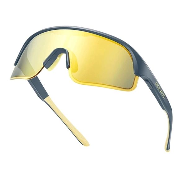 Povec electrochromic glasses, gold lenses, blue frames