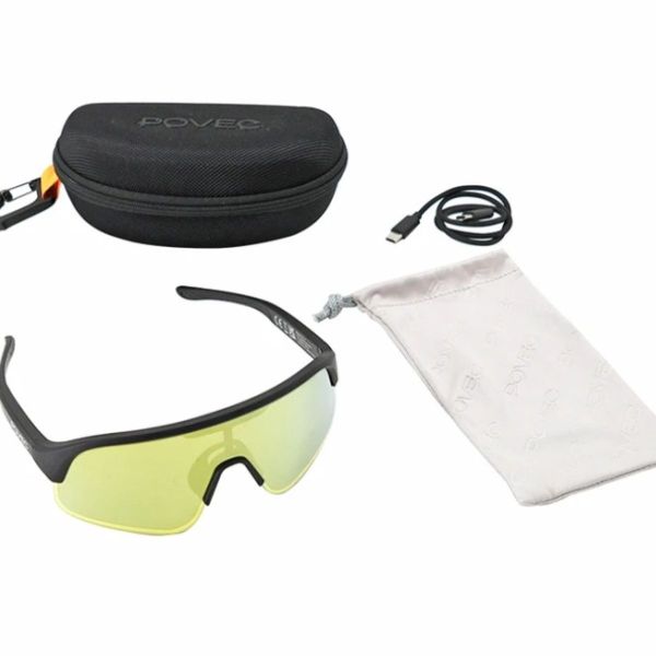 Povec electrochromic glasses, gold lenses, black frames