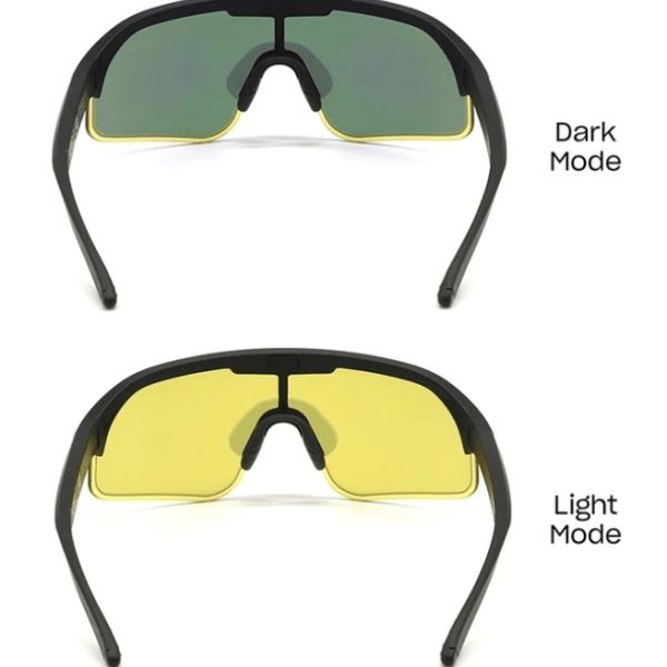 Povec electrochromic glasses, gold lenses, blue frames