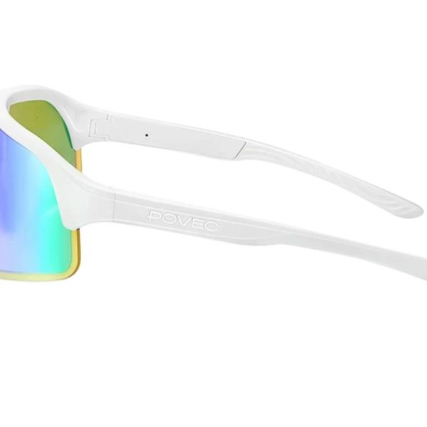 Povec electrochromic glasses, green lenses, white frames.