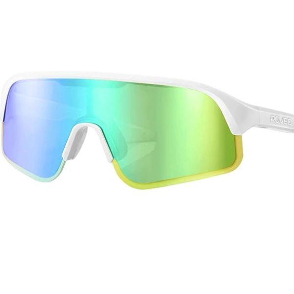 Povec electrochromic glasses, green lenses, white frames.